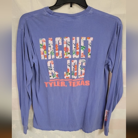 Comfort Colors Faded Blue Long Sleeve Tee Medium Racquet & Jog Tyler Texas - Picture 2 of 5